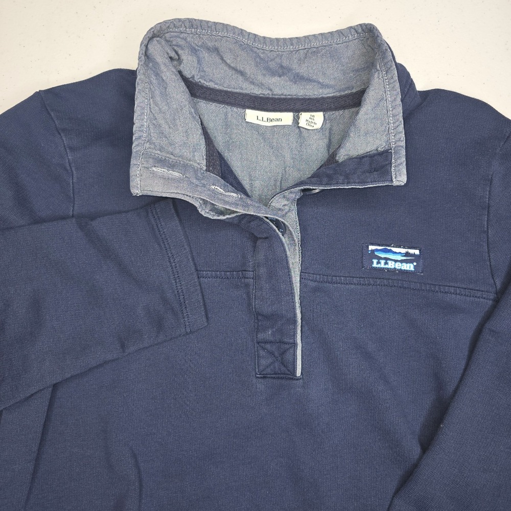 LL BEAN Men's Medium Navy‎ Blue Soft Cotton Henley Long Sleeve Sweatshirt -2203
